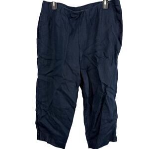 J Jill Love 100% Linen Navy Blue Cropped Pull On Elastic Waist Pants Petite M